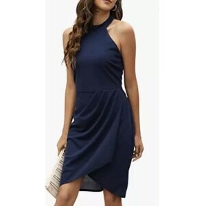 Manydress Womens Halter Ruched Dress Cocktail Bodycon Slim Mini Wrap Dress M